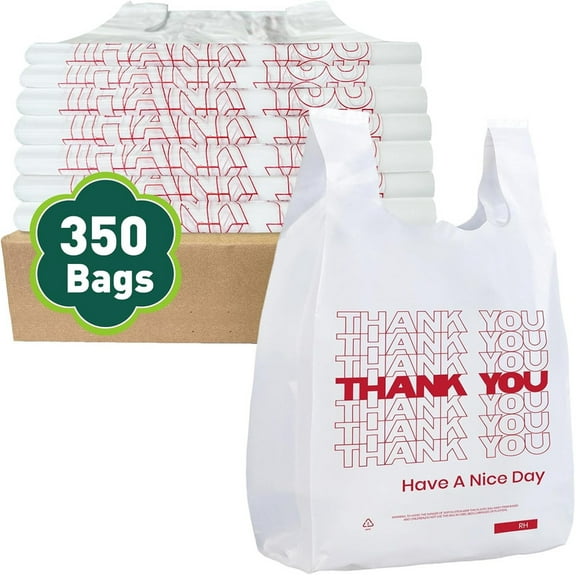 Soeos Thank You Plastic Bags, 350 Count, White Shopping Bag with Handles for Grocery, Convenient Store, Restuarant (Made in USA)