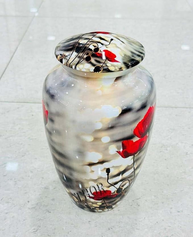 Handmade Red Rose Urns for Humans and Pets | Aluminum Metal Cremation Urns for Ashes & Mortal Remains | Urm for Human Ashes | Ashes Keepsake urn | Cinerary Urns Burial Urns | Pet Urn | Memorial Urn