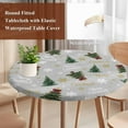 thumbnail image 4 of Grey Christmas Round Tablecloth, Fitted Table Cover with Elastic for 36"-44" Round Tables, Winter Green Pine Tree Gold Snowflake Table Cloth Outdoor Indoor Dinning Party Waterproof Tablecloths, 4 of 7