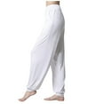 thumbnail image 1 of Pantalones deportivos holgados para mujer, pantalones de yoga - Tejido de algodón y lino, cintura plana/bolsillos - Cintura alta/pierna ancha, aptos para fitness/uso informal, sin elasticidad, 1 of 2
