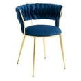 thumbnail image 3 of Leisure Dining Chairs Set of 2, Velvet Upholstered Accent Chair Set with Woven Backrest, Counter Height Bar Stools with Gold Metal Legs for Living Room, Dining Room, Bedroom, Navy, 3 of 9