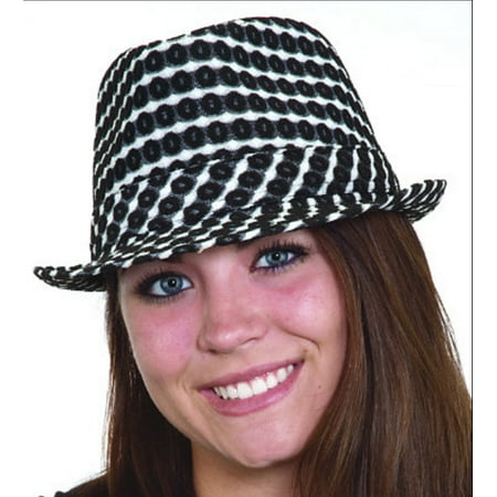 Womens Black and White Jacquard Pattern Fedora Gangster Hat Costume Accessory