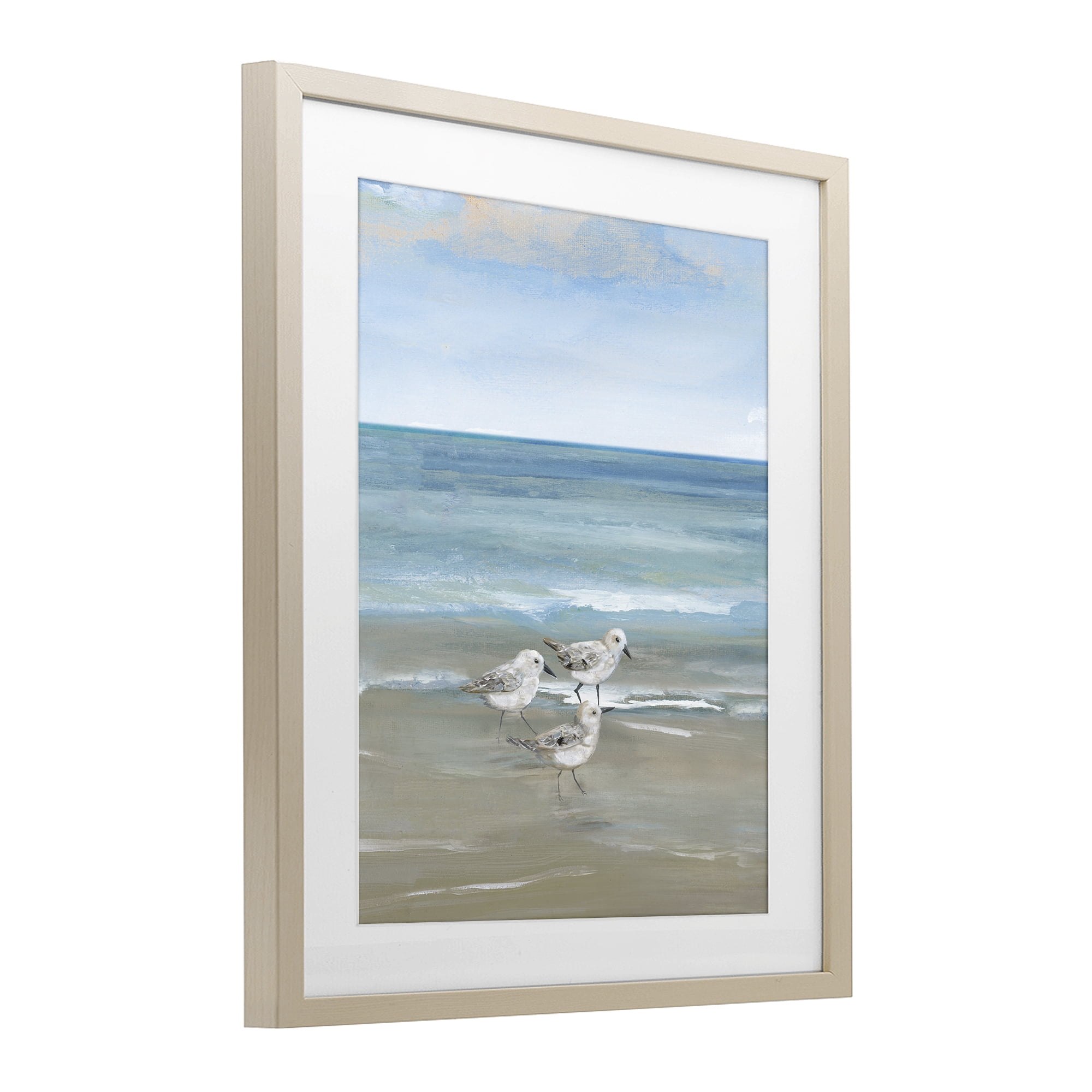 Stupell Industries Three Shorebirds & Gentle Waves Birch Framed Print Under Glass, design by Nan