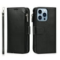 thumbnail image 2 of SaniMore iPhone 14 Pro Max 6.7" 2022 Case with Wrist Strap 2 in 1 Zipper Wallet [Card Slots] Premium PU Leather Skin [Retro Durable] Shockproof Anti-scratch Kickstand Business Cover, Black, 2 of 8
