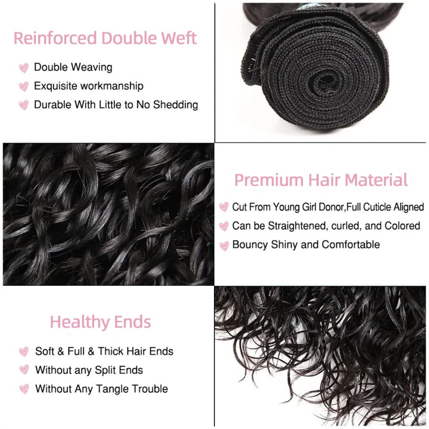 ASHINE Water Wave Bundles Human Hair 10A Brazilian Virgin Human Hair 24 inches Double Weft Natural Black Color Glueless for Women