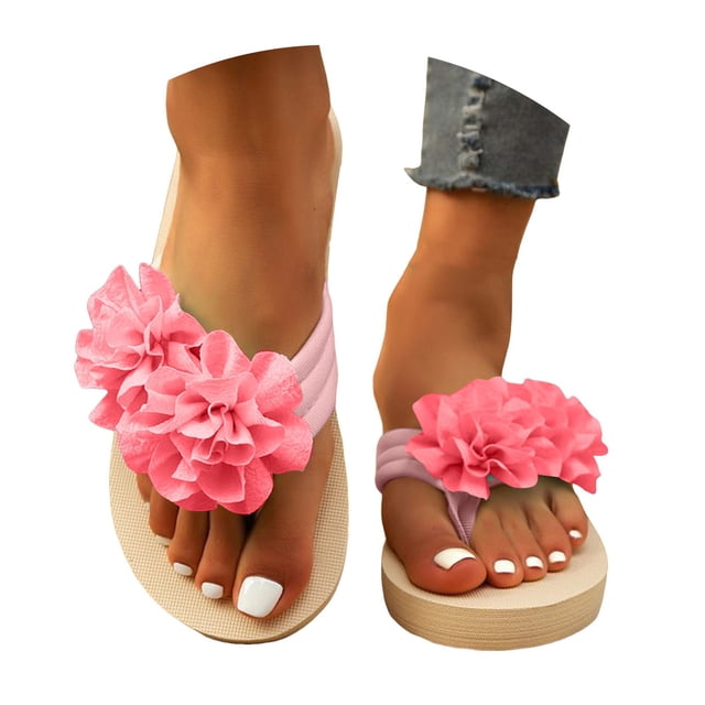 Dakaela Sandales de Plage Compensées pour Femmes Plateforme Été Plage Chaussures à Fleurs Décontractées Marche Sandales à entre-Doigts