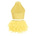 thumbnail image 3 of TiaoBug Kids Girls Dance Outfit 2-Piece Rhinestones Crop Top and Feather Tassel Skirt Latin Jazz Dancewear Yellow 6, 3 of 6
