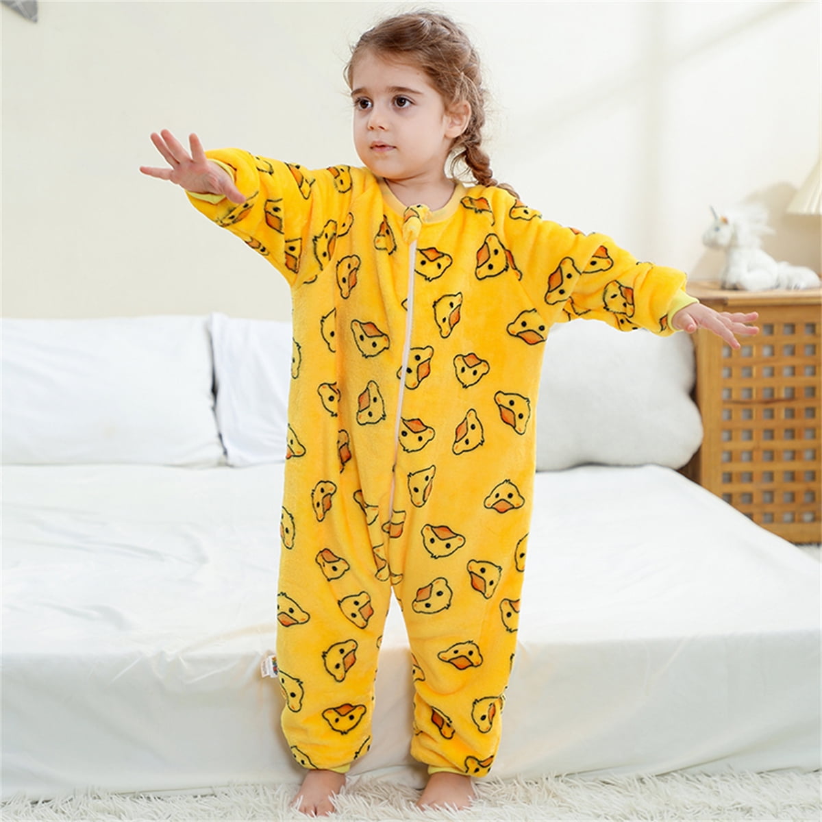 WIBACKER 6M-6Y Baby Warm Flannel Sleeping Bag, Infant Sleepsuit, Kids Toddler Boys Girls Long Sleeve Double Zipper Wearable Sleep Sack - Duck