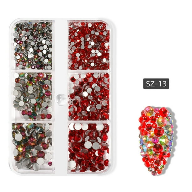 Uñas postizas, uñas postizas, regalos para mujeres, decoración de uñas en caja, joyas de diamantes de imitación, diamantes de imitación planos, joyas de uñas con luz celestial, diamantes de imitación