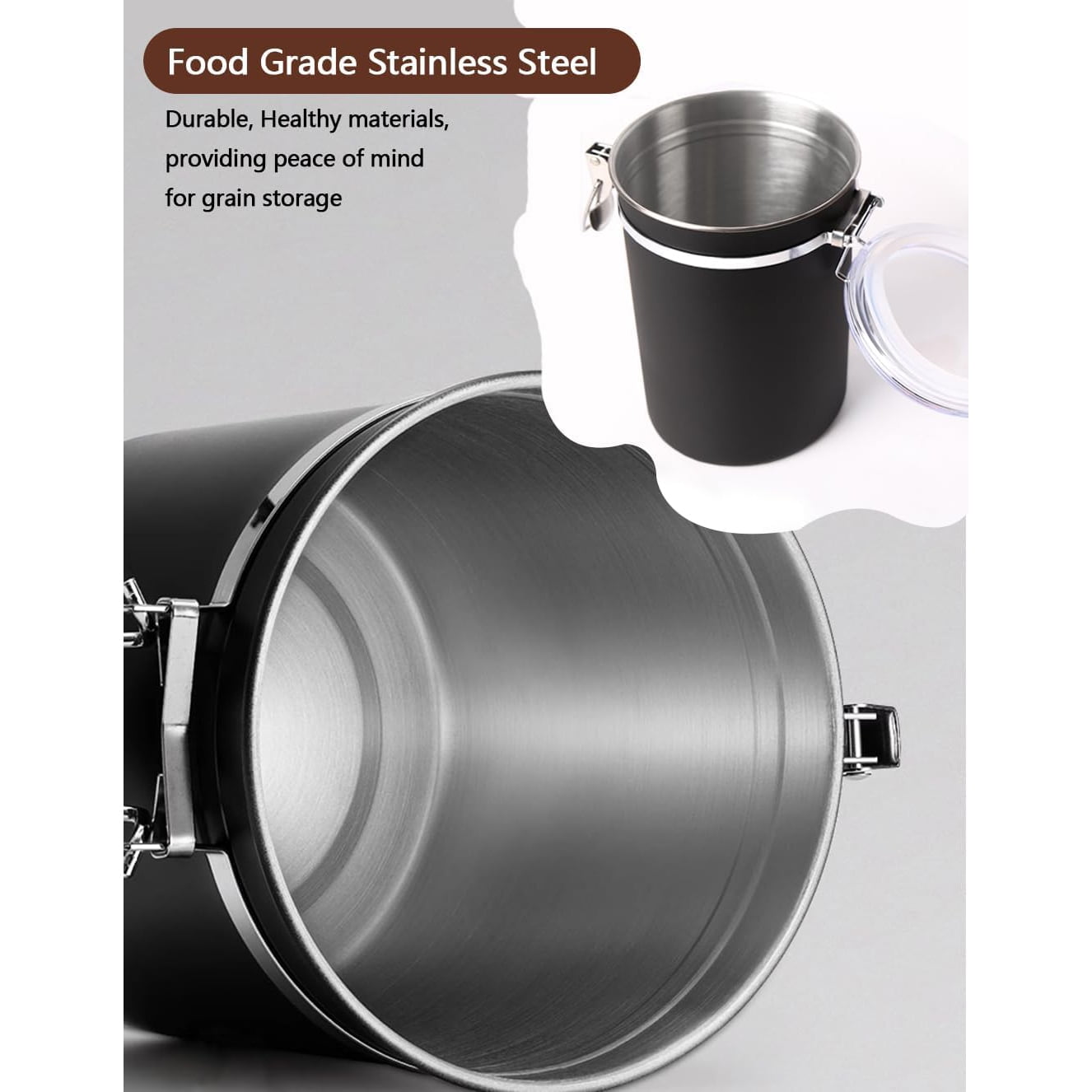 4 Pack Stainless Steel Food Container with Clear Lids Airtight Container Stackable Canisters Kitchen Pantry Storage for Cereal, Snacks, Candy, Herbs, Spices, Sugar, Tea (1.8L Black)