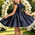 thumbnail image 6 of Girls Satin Mini Princess Dresses Trendy Sleeveless Ruched A Line Bow Detail Gown for Wedding Birthday Party Pageant Holiday Ceremony Navy 9-10 Years, 6 of 6