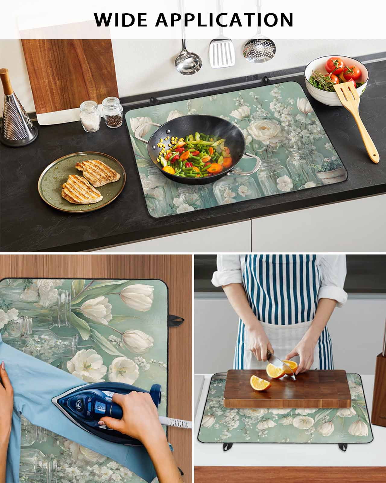 nqOlkjepod Large Induction Cooktop Protector Mat 24"x21", Flower Green Stove Top Covers for Electric Stove, Botanical Garden Florals Modern Art Stove Burner Cover Mats, Glass Top Stove Cover