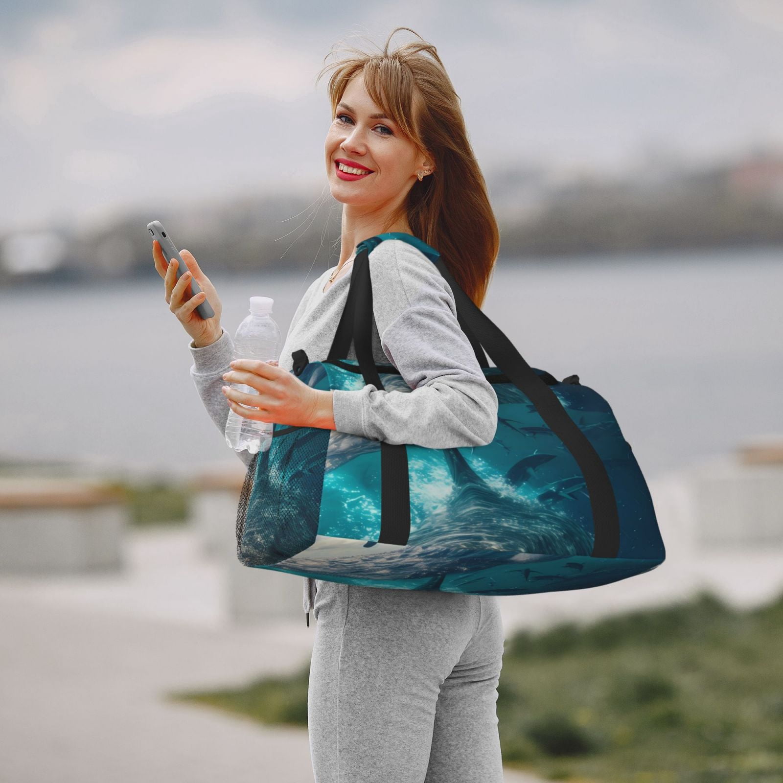 Fuzoiu Airplane Shark Print Travel Duffle Bag,Carry On Tote Bags,Duffel Bag,Sport Gym Bag, Hospital Bag for Labor and Delivery, Overnight Bag,Luggage Bag