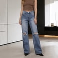 thumbnail image 5 of ClodeEU Women's High Waist Ripped Wide Leg Jeans,Distressed Baggy Straight Denim Trousers with Pockets Blue,Women's Plus L, 5 of 7