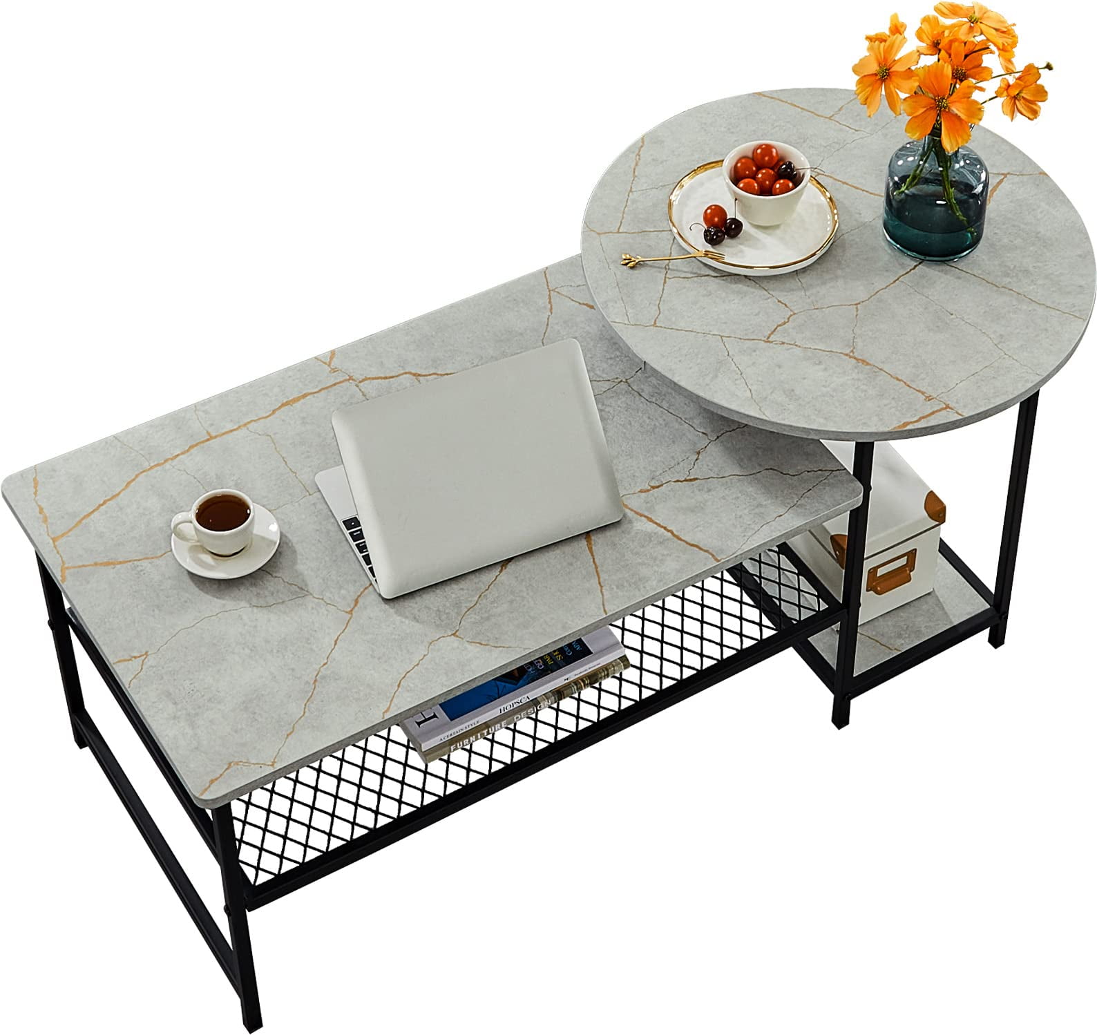 Buy Grey Gold Marble Coffee Table for Living Room, Small Round