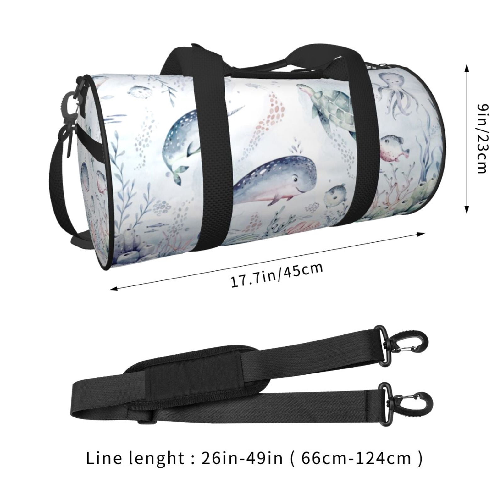 Vsdgher Sea Animals 45L Foldable Duffel Bag, Sports Gym Bag,Overnight Bag, Portable Weekender Bag for Airplanes