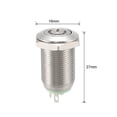 thumbnail image 3 of Interruptor de botón metálico de enclavamiento Uxcell, cabeza plana, diámetro de montaje de 12 mm, 1NO, luz LED verde de 3-6V, 3 of 5