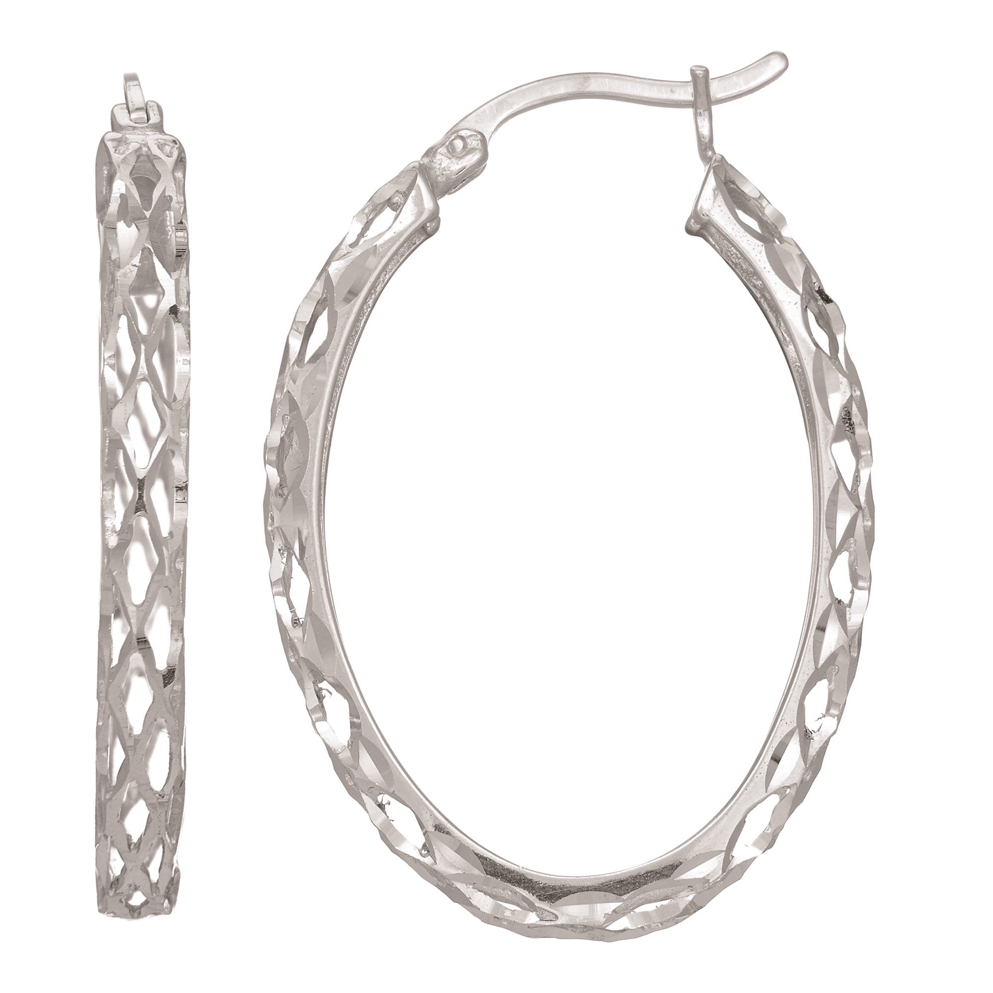 Sterling Silver 30mm X 20mm Oval Filigree Hoop Earrings