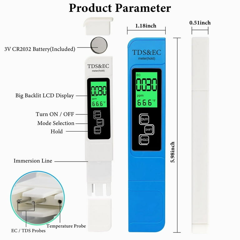 Multifunctional 3 In 1 TDS EC PPM Water Quality LCD Display Meter