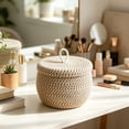 thumbnail image 4 of Virelaxpo Foldable Storage Basket with Lid Cotton Rope Handles Polka Dot Pattern for Closet Shelves Blanket Clothing Home Organization, 4 of 6