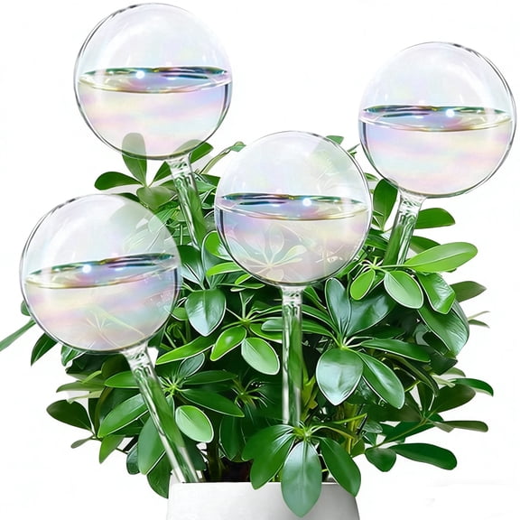 JOGGEIL 4 Pcs Plant Watering Globes, Iridescent Rainbow Glass Self Watering Globes - Automatic Plant Waterer Planter Insert for Indoor Outdoor Plants, Flowerpot, Hanging Plants, Home Garden