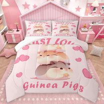 Homewish Cartoon Guinea Pig 2pcs Bedding Comforter Set For Kids Teens Girls,Kawaii Animal Twin Comforter Sets,Love Heart Print Breathable Bedding Set,Lightweight Room Decor