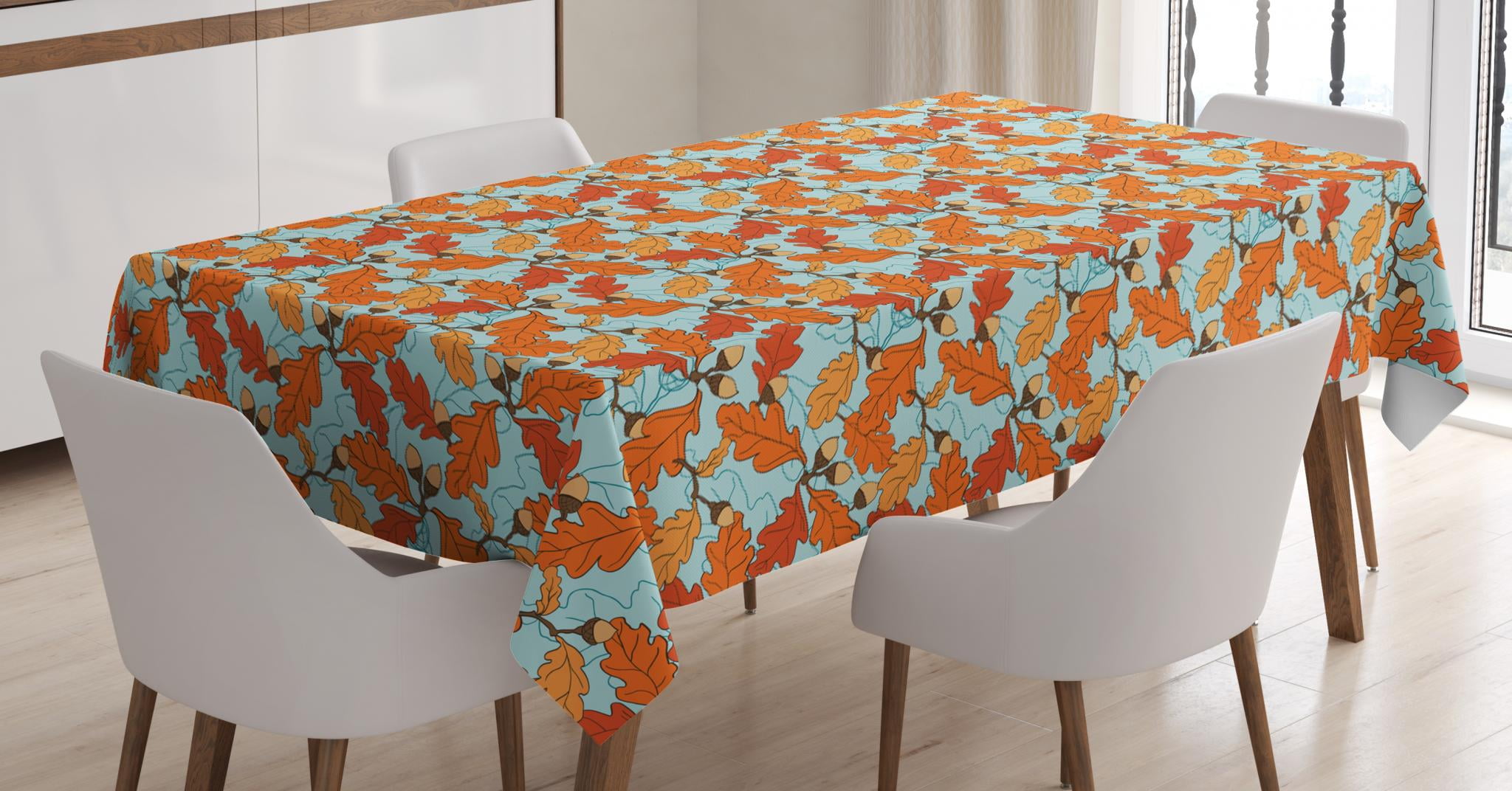 Acorn Tablecloth, Repeating Pattern of Oak Tree Branches Seeds in