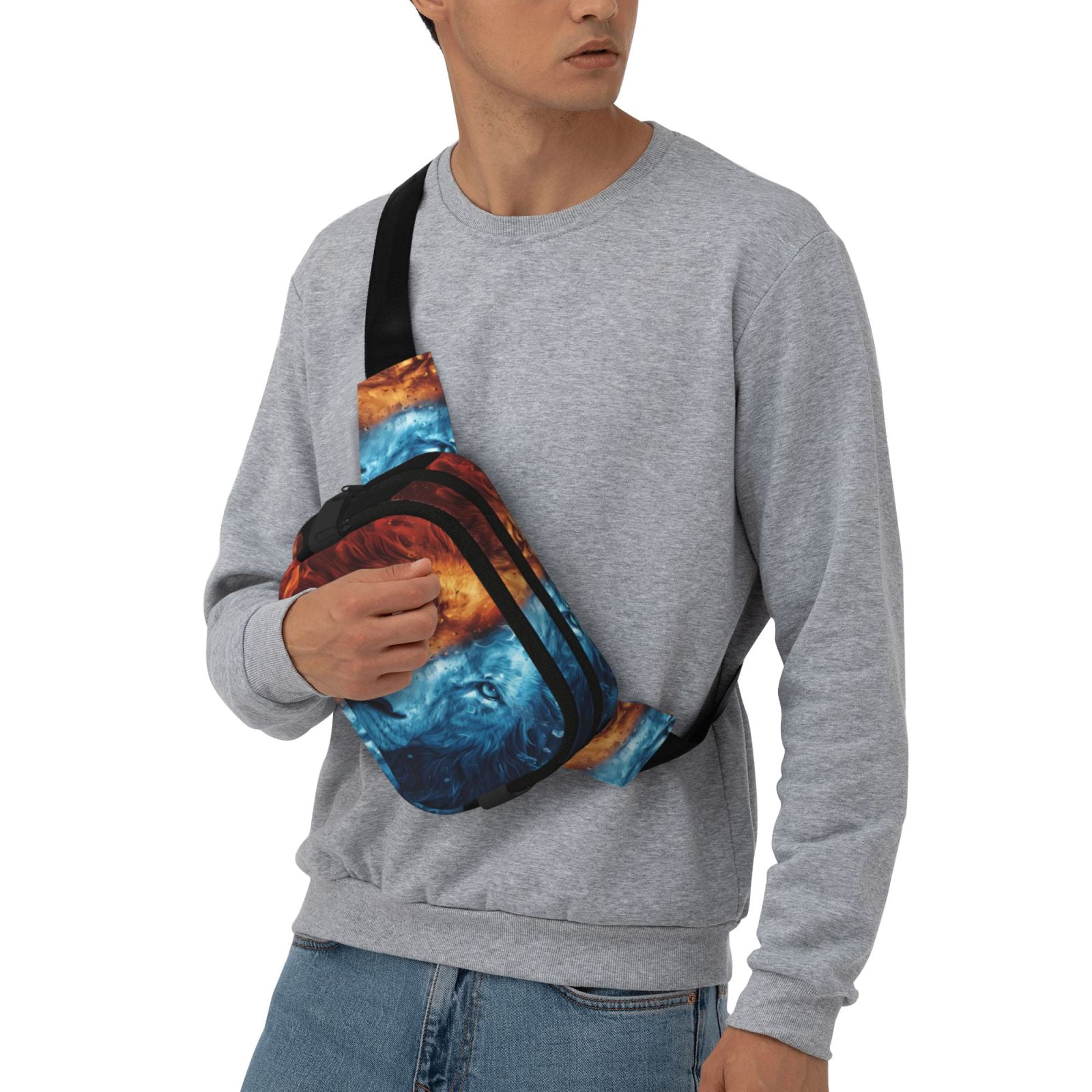 Hirioo Red And Blue Fire Lion for Double Layer Waist Bag Adjustable Fanny Pack For Travel Running Hiking