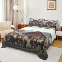 jejeloiu Highland Cow Cattle Full Size Sheets,Farm Animal Cattle Bed Sheets,Vintage Barn Door Sheet Sets For Adults,Breathable Home Decor,4pcs