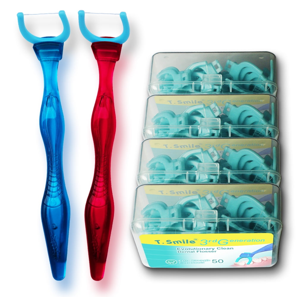 T.Smile Evolutionary Teeth Flossing Kit, 2 Midlength Handles + 200