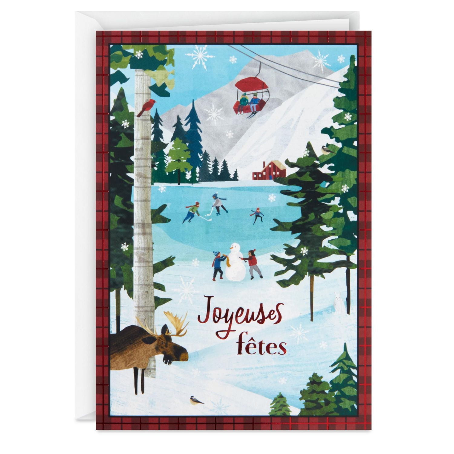 Image Arts French-Language Boxed Christmas Cards, Alpine Winter Fun (Pack of 28 Cards with Envelopes)