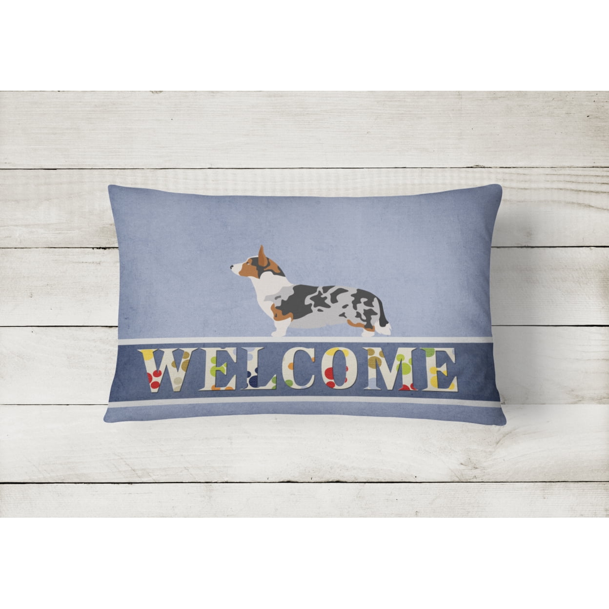 Carolines Treasures BB8313PW1216 Welsh Corgi Cardigan Welcome Canvas Fabric Decorative Pillow, Blue, 12H x16W,