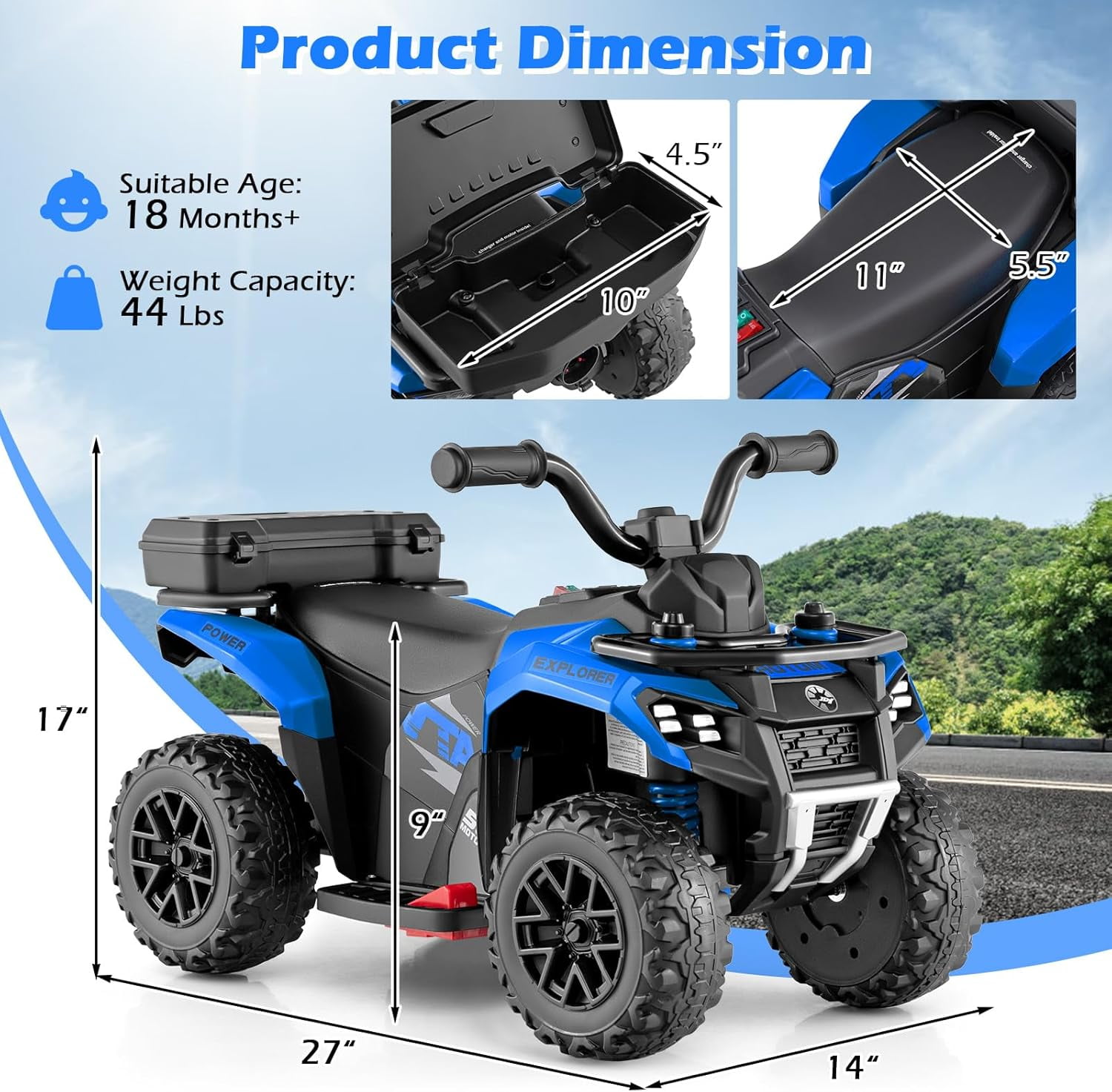 OLAKIDS Kids ATV with Spray Function, Remote Control, Storage Trunk, 6V Electric Toddler Ride on Toy