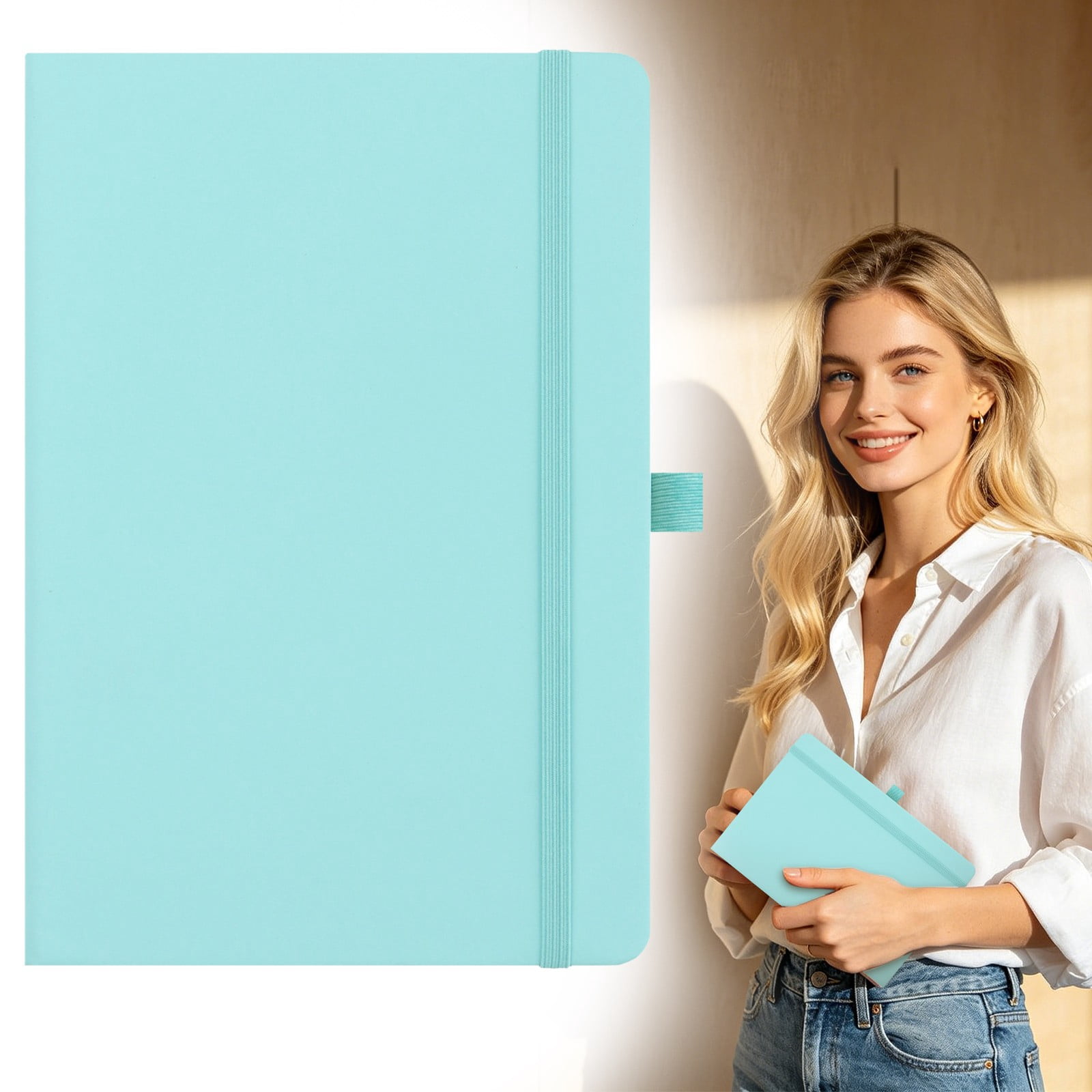 Solivara Lightweight A5 Hardcover Notebook With Pen Elastic For Home And Travel (Pink*1+Sky Blue*1+Light Blue*1+Red*1+Orange*1,6Pcs)