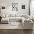 thumbnail image 5 of Modern Modular Sectional Sofa with Movable Ottoman - Oversized 7-Seater L-Shaped Chenille Cloud Couch for Living Room, Apartment, Beige, 5 of 6