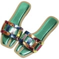 thumbnail image 2 of Women's Open Toe Color Block Sandals Slip on Metallic Outdoor Slides Shoes for Women Girls, 2 of 7
