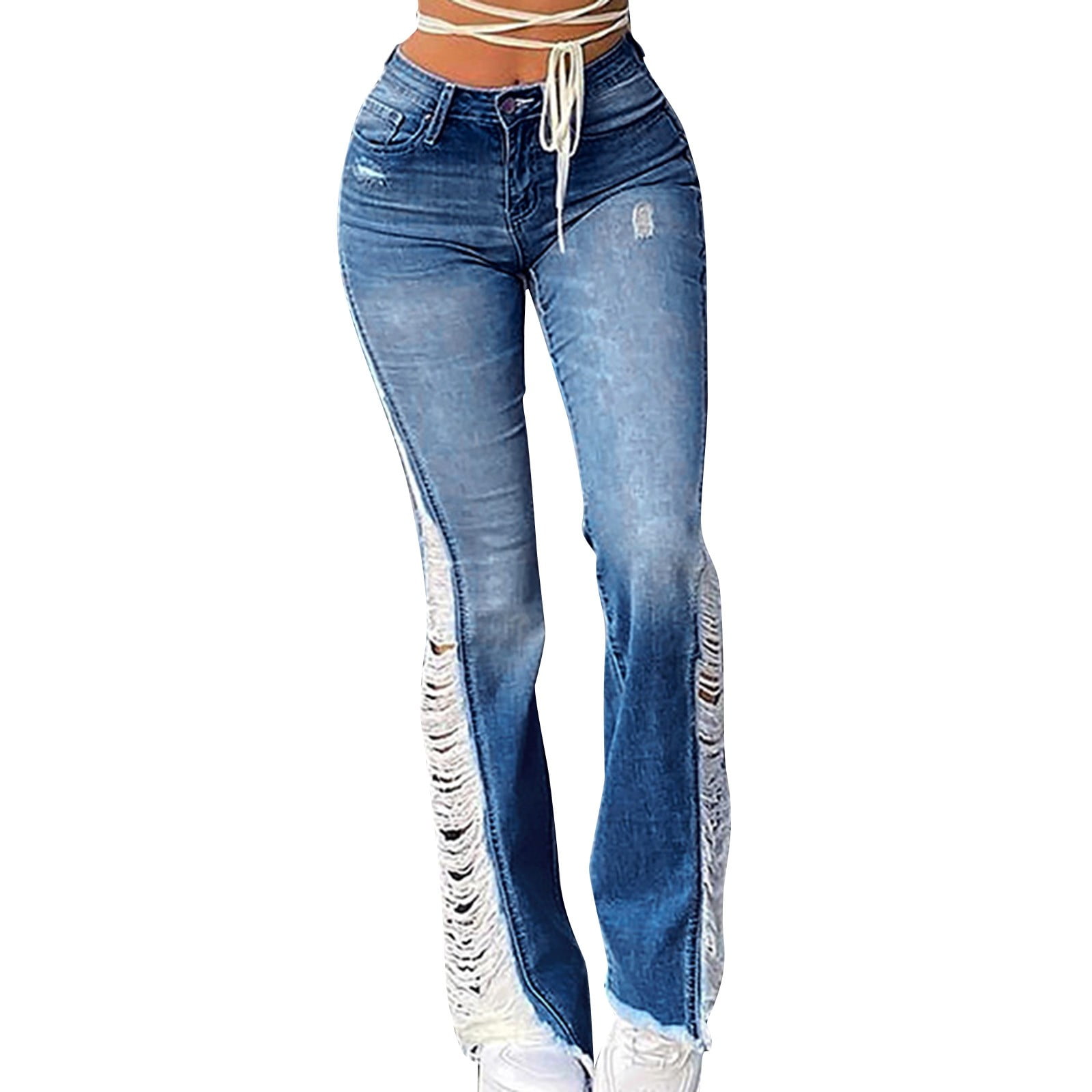 Womens Pants Travel Pants for Women High Waist Flared Jeans for Women Stretch Ripped Street Denim Trousers Denim Jeans Pants Adult Female Clothes Dark