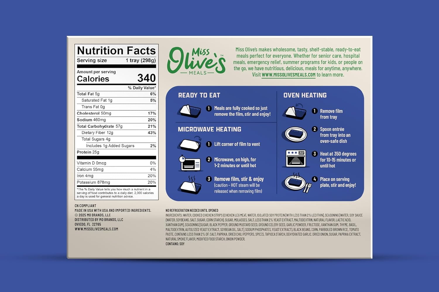 Miss Olive’s Chicken Tinga & Rice Meal, 6 Pack (6/10.5 oz Trays – K12) – Heat & Serve Microwave Meals – Ready-to-Eat Entrées – High Protein, Shelf-Stable, Convenient Lunch & Dinner