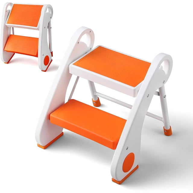 Taburete Plegable De 2 Escalones Para Niños Pequeños, De 5 A 10", Resistente Y Liviano, Con Pas De Goma Antideslizantes Y Plaforma Superior, Ayuda Para El Baño, El Lavabo, La Mesita De Noc