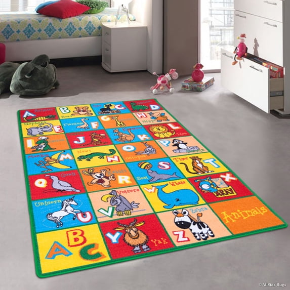 Allstar Kids / Baby Room Area Rug. Learn ABC / Alphabet Letters with Animals Bright Colorful Vibrant Colors (7' 3" x 10' 2")