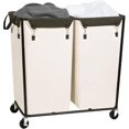 thumbnail image 4 of 74 Gal 2-Section Commercial Laundry Hamper, Heavy Duty Steel Frame Rolling Laundry Cart with Wheels, Beige Large Industrial Clothes Sorter for Hotel Home Laundry Room, 4 of 9