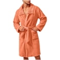 thumbnail image 2 of Hrsba Fleece Robe for Men,Solid Color Double Fleece Turn Down Collar Open Front Sleep Robe With Belt Wearable Outdoor Fall Bathrobe, 2 of 8