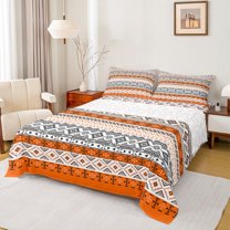 Homewish Ancient Boho Aztec Twin Sheet Sets,Ancient Bohemain Tribal Twin Fitted Sheet,Orange Gray Flat Sheet For Men Women,Super Cozy Room Decor,3pcs