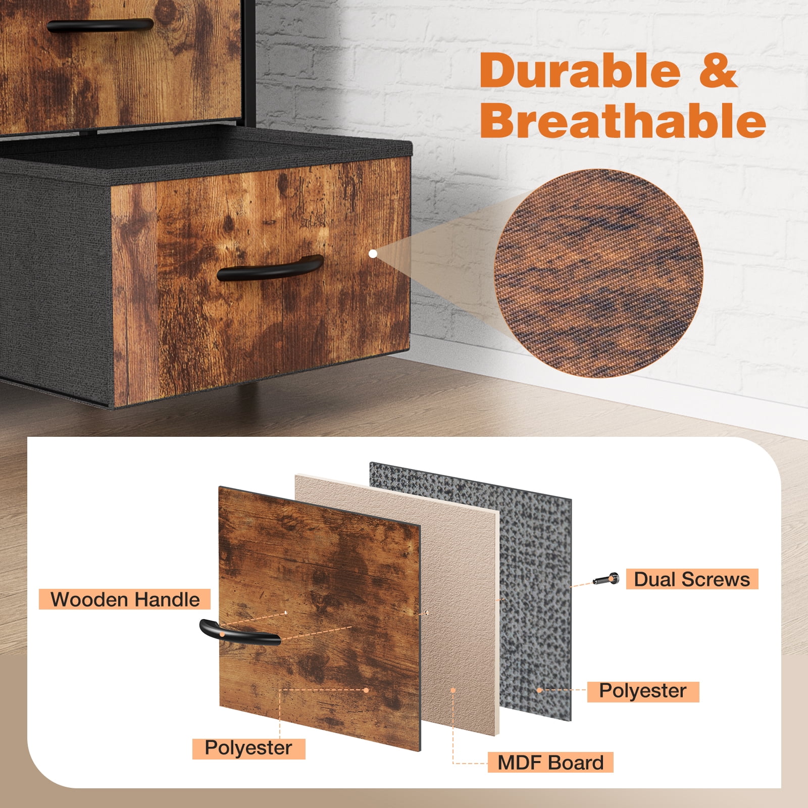 Aukfa 8 Drawer Dresser,Tall Fabric Dresser & Chest of Drawers for Bedroom,Metal Frame,Brown