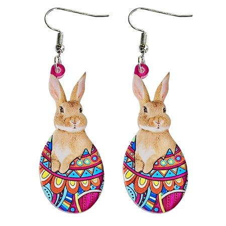 DESIGNICE 2026 New Easter Earrings Bunny Flower Basket Cute Print Egg Chicken Spring Flower Earrings Women Ear for Party,Holiday,Casual,Festival,Photoshoot