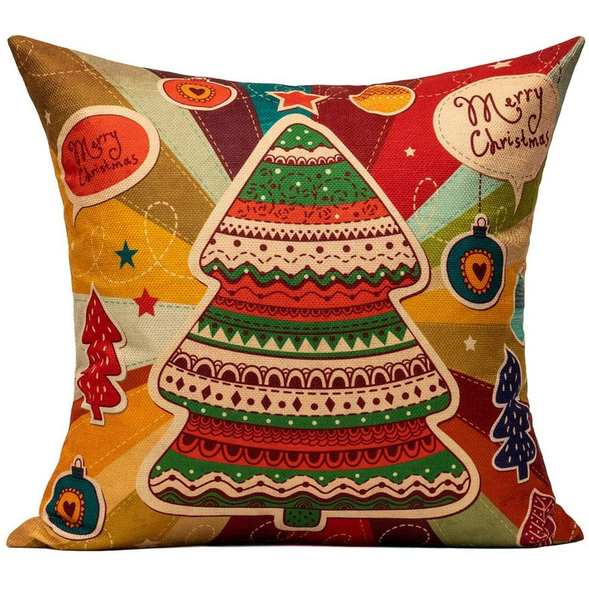 Colorful Christmas Throw Pillow Covers Red Gold Vintage Holiday Cushion Decorative Religious Mexican Home Decor 18X18 Set of 4 Xmas Decorations with Tree Gifts for Sofa Couch Walmart