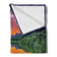 thumbnail image 2 of Mountain Soft Flannel Fleece Blanket, Colorful Sunset Reflection on River Nature Meadow in Wyoming Photography, Cozy Plush for Indoor and Outdoor Use, 70" x 90", Orange Green Purple, by Ambesonne, 2 of 5