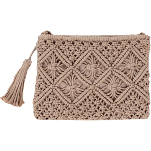 LinYooLi Simple Tassel Clutch Retro Cotton Woven Bag Beach Crochet Purse Knitted Bag