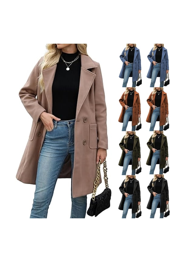 Women's Lapel Mid-Length Button-Down Woolen Coat for Fall and Winter, Classic Style, Winter Clothes for Women,Army Green,L