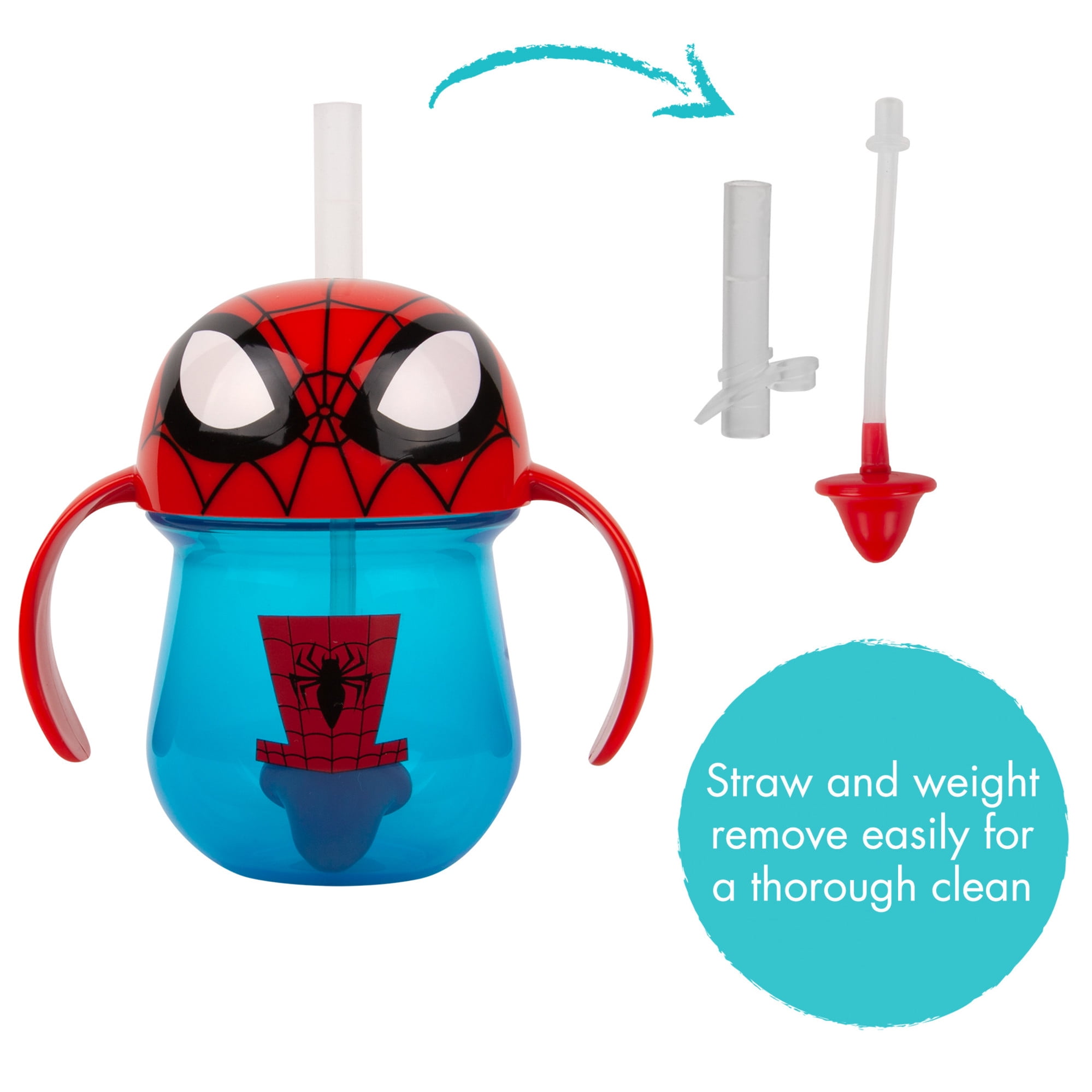 (3 pack) The First Years Marvel Spider-Man Weighted Straw Trainer Cup 7 Oz – Training Sippy Cup for Baby and Toddler